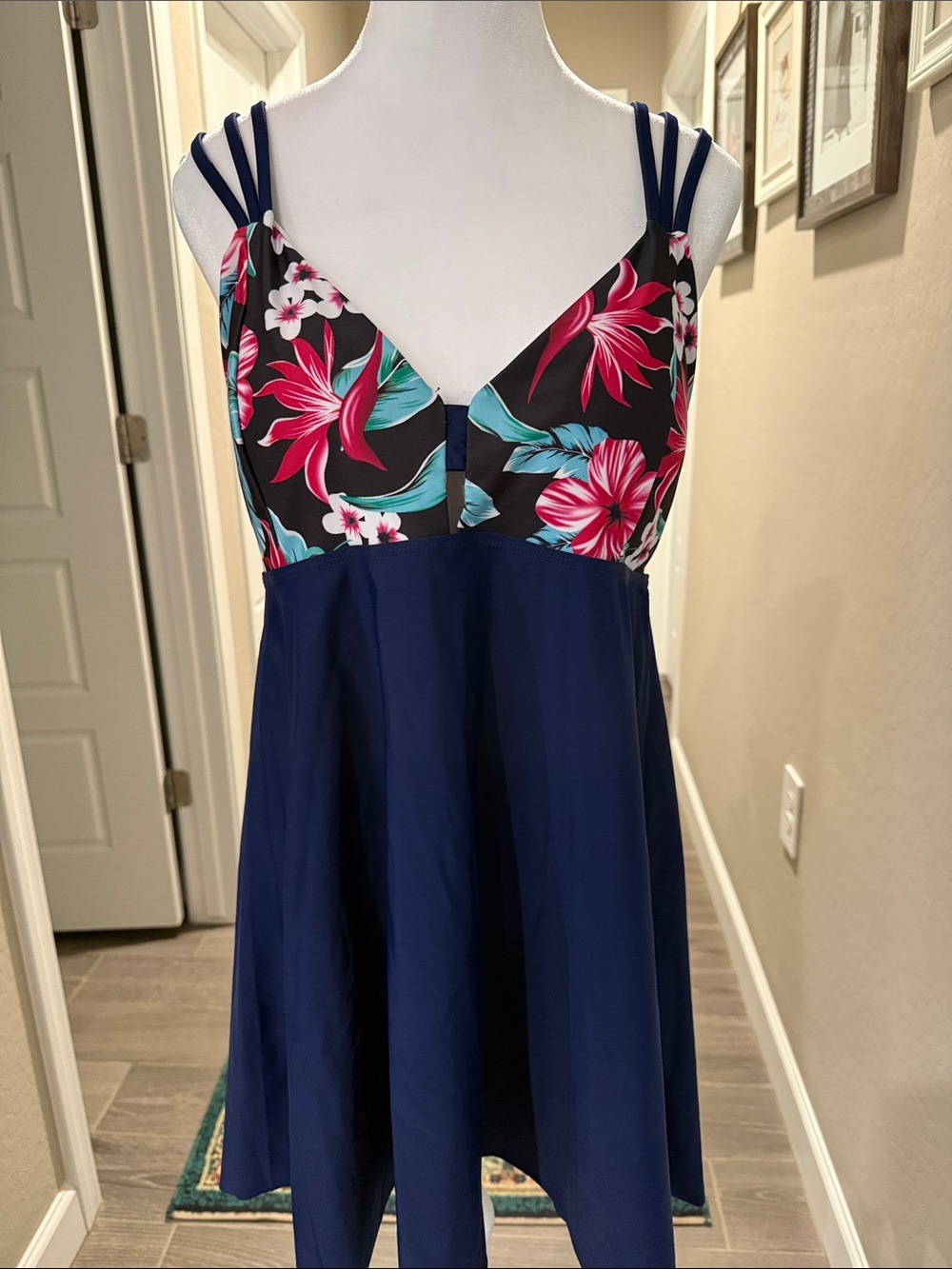 Navy Floral Women Swim Dress